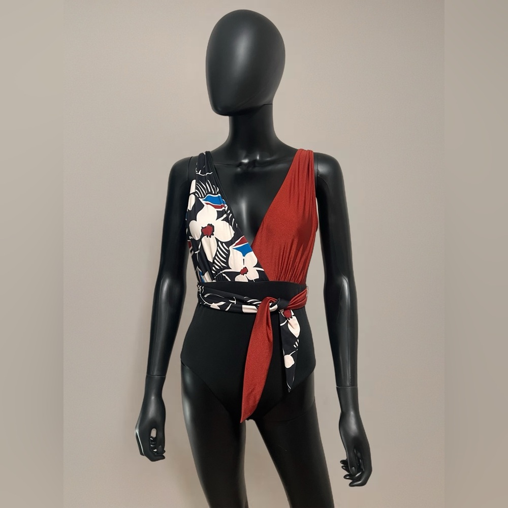 SANCTUARY
Plunge Tie Front One-piece Swimsuit In Multi Black